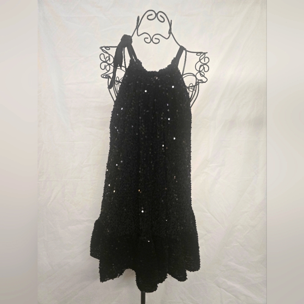 Free People Black Sequin Nova Convertible Mini Dress Sz M
